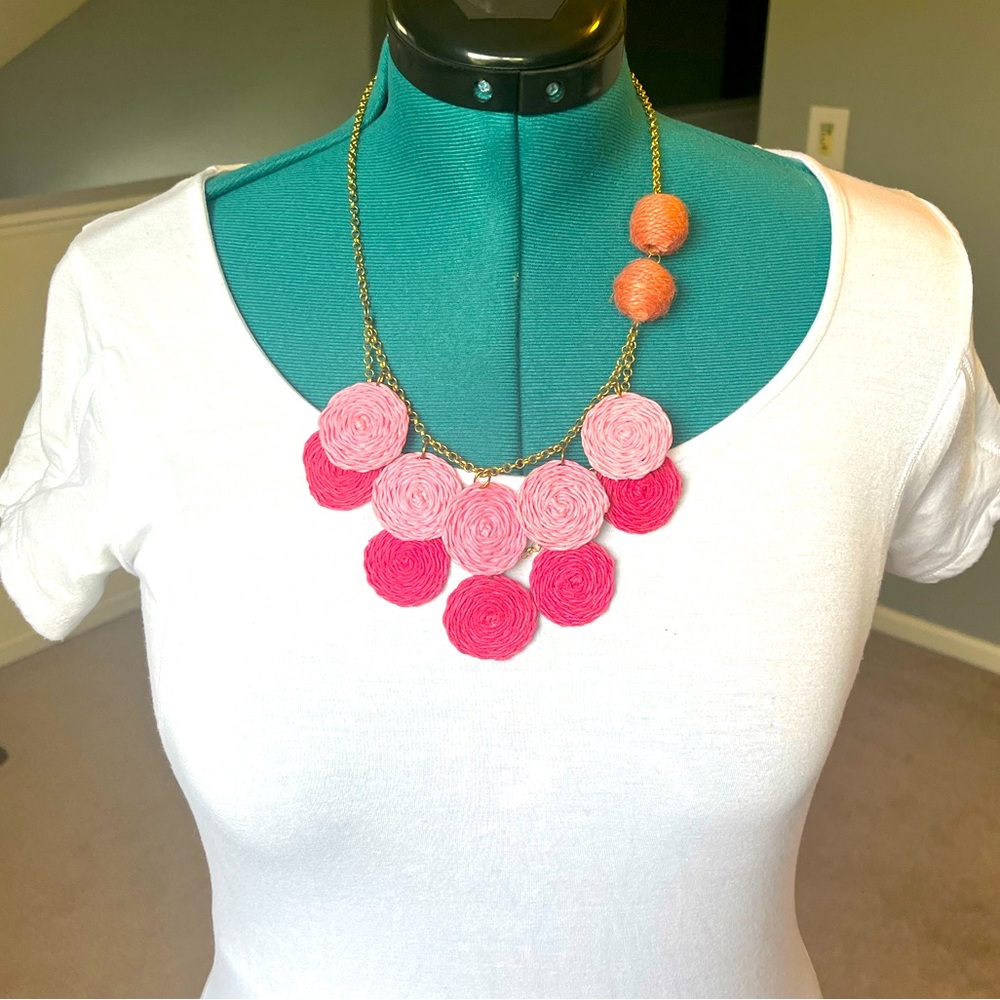 Vintage Anthropologie Necklace with Unique Pink Ribbon Circle Dangles
